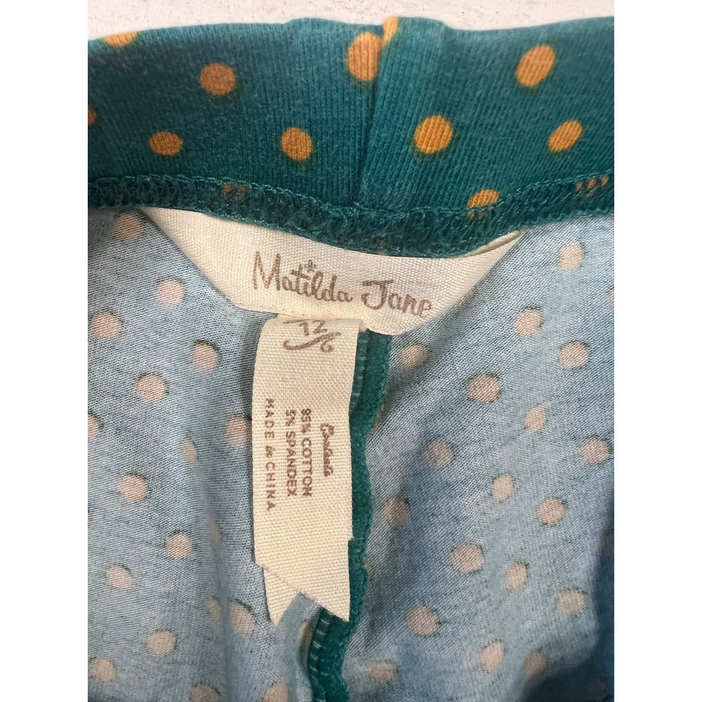 Matilda Jane Girls Teal Polka Dot Triple Ruffle Leggings Size 12 - Picture 4 of 4